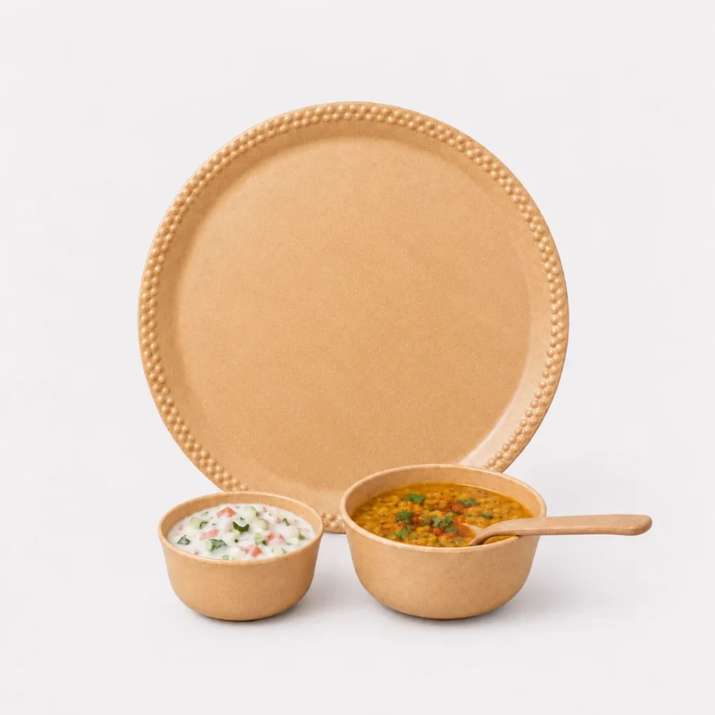 Bamboo Meal Set with Plate, Bowls and Spoon Made from Bamboo Fibre Bio-Composite