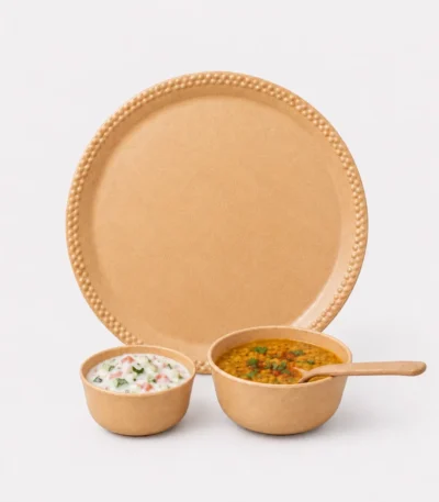 Bamboo Meal Set with Plate, Bowls and Spoon Made from Bamboo Fibre Bio-Composite