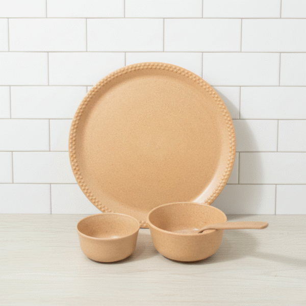 Pacing Grass 4-Piece Bamboo Dinner Set (1 Plate + 2 Bowls 300ml, 180ml + 1 Spoon)