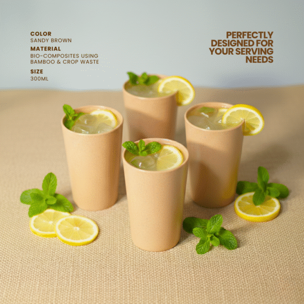 Pacing Grass Bamboo Glasses, Set of 4, 300ml, Eco-Friendly