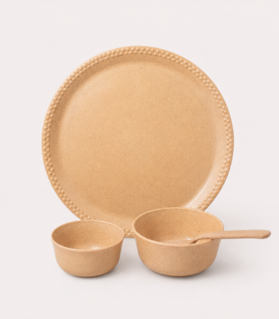 Bamboo Meal Set with Plate, Bowls and Spoon Made from Bamboo Fibre Bio-Composite