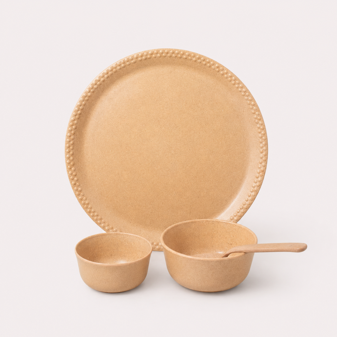 Bamboo Meal Set with Plate, Bowls and Spoon Made from Bamboo Fibre Bio-Composite