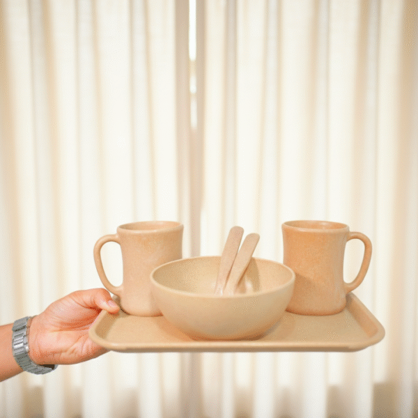 Eco-Friendly Bamboo Coffee Mug & Bowl Gift Set with Tray