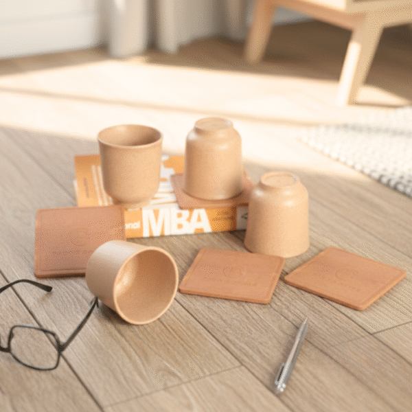 Pacing Grass Bamboo Kullads with Coasters, Set of 4, 160ml