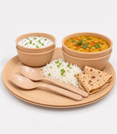 Bamboo Couple Dinner Set by Pacing Grass in Sandy Brown