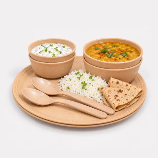 Bamboo Couple Dinner Set by Pacing Grass in Sandy Brown