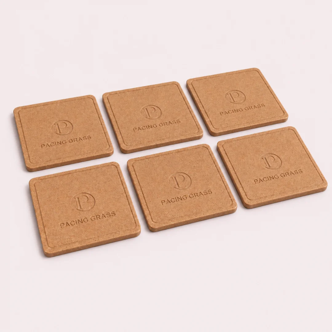1 Bamboo Coasters Set of 6 in sandy brown matte finish on a wooden table