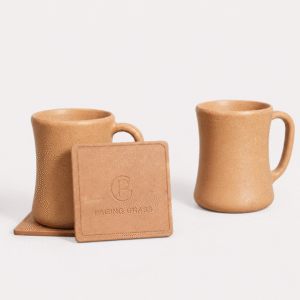 Bamboo Coffee Mug Coaster Set with 2 reusable 300ml mugs and 2 square coasters by Pacing Grass