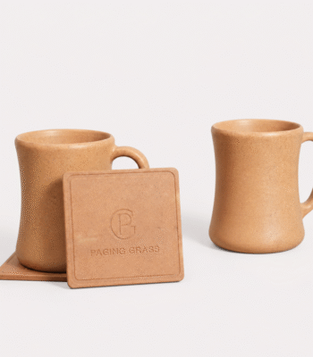 Bamboo Coffee Mug Coaster Set with 2 reusable 300ml mugs and 2 square coasters by Pacing Grass