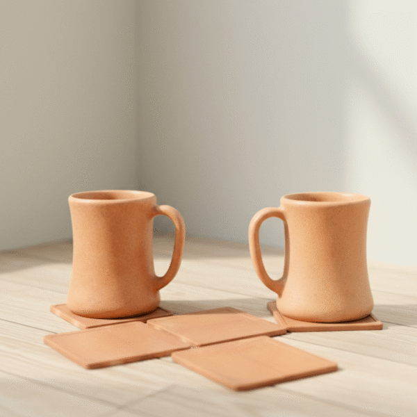 Bamboo Coffee Mugs (2) & Coasters (4) Set, Eco-Friendly