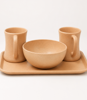 Bamboo Breakfast Serving Set with 2 coffee mugs, 500ml bowl and bamboo serving tray by Pacing Grass