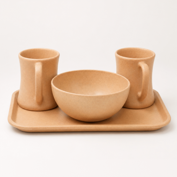 Bamboo Breakfast Serving Set with 2 coffee mugs, 500ml bowl and bamboo serving tray by Pacing Grass