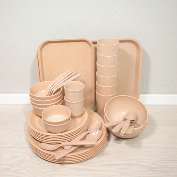 42pc Eco-Friendly Bamboo Dinner Set - Plates, Bowls, Glasses & Spoons