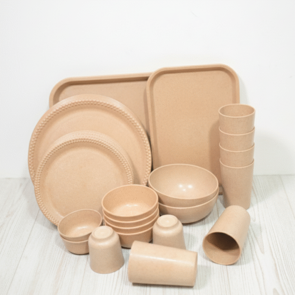 30pc Eco-Friendly Bamboo Dinner Set - Plates, Bowls, Glasses