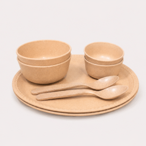 Bamboo Couple Dinner Set by Pacing Grass in Sandy Brown