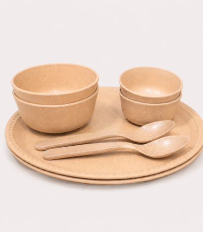 Bamboo Couple Dinner Set by Pacing Grass in Sandy Brown