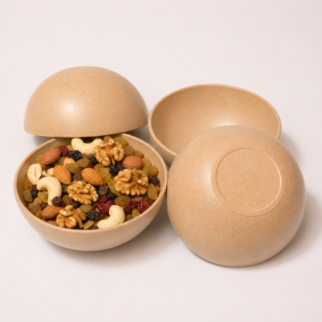 Bamboo Large Serving Bowls Set of 4 750ml Eco-Friendly Bio-Composite Sandy Brown Bowls by Pacing Grass