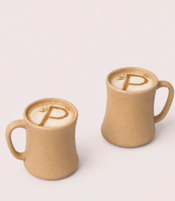 Bamboo coffee mug gift set with two 300ml sandy brown mugs