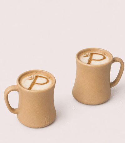 Bamboo coffee mug gift set with two 300ml sandy brown mugs