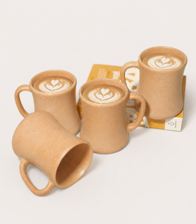 Family Coffee Mug Set of 4 made from patented bamboo bio-composite with ergonomic handles.