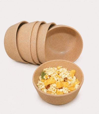 Family Bowl Set with 6 eco-friendly bamboo multipurpose bowls in natural brown