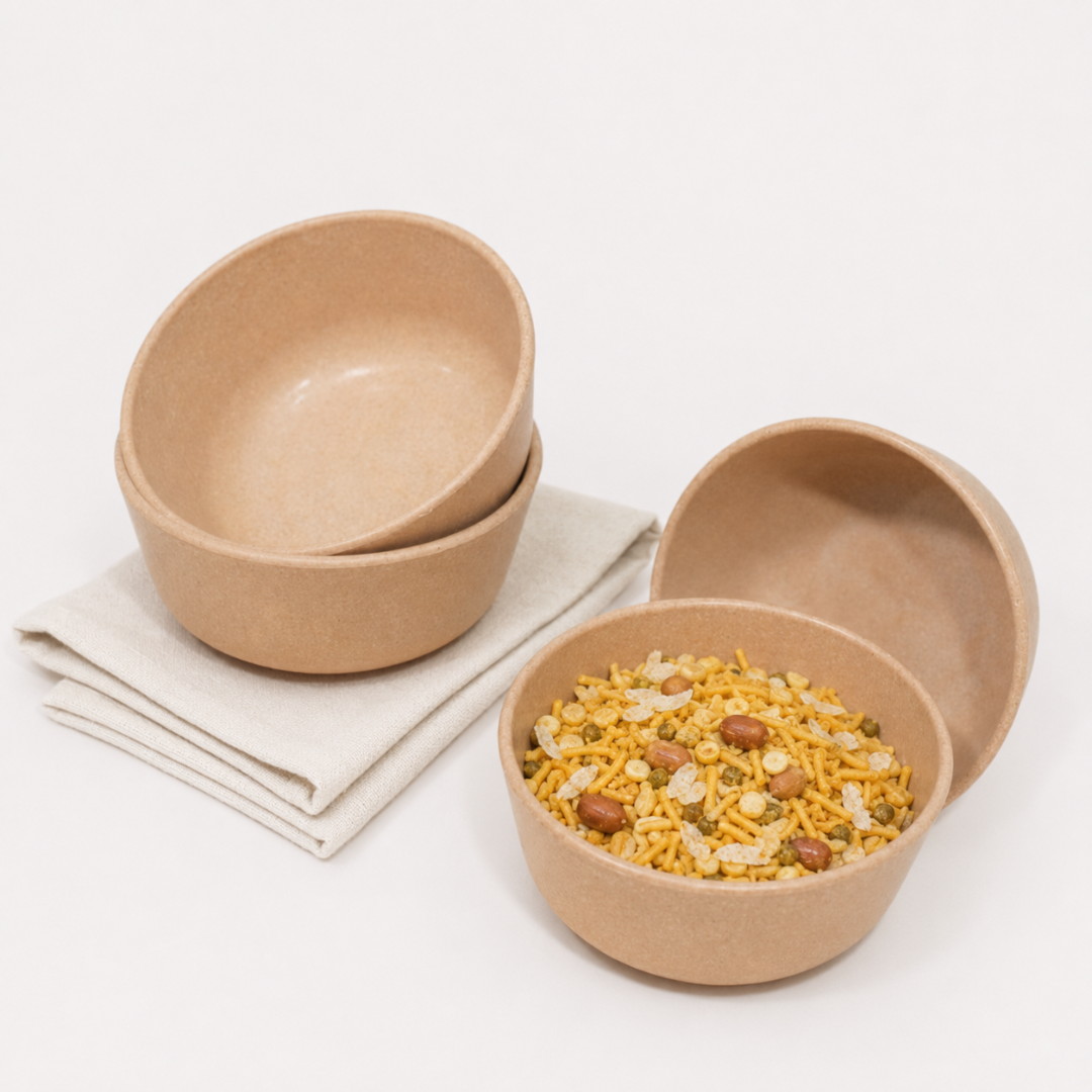 Bamboo Fiber Bowls Set of 4 in Natural Brown by Pacing Grass