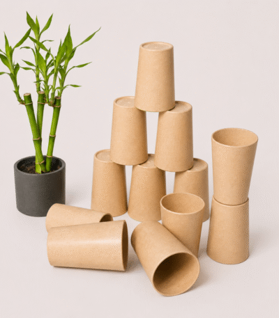 Party Drinking Glass Set with 12 reusable 300ml bamboo bio-composite glasses by Pacing Grass