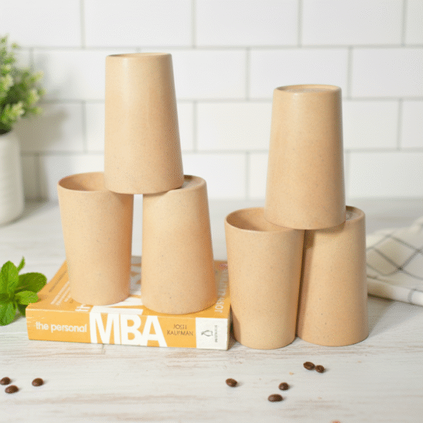 Pacing Grass Microwave Safe Bamboo Glasses (6-Set, 300ml)