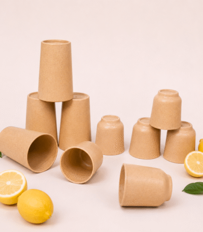 Bamboo Glass and Cup Set with 4 glasses and 6 kullads made from bamboo fibre bio-composite for tea, coffee, water and juice