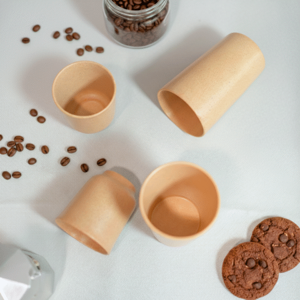 Microwave Safe Bamboo Drinkware Set: 2 Glasses & 2 Kullads.