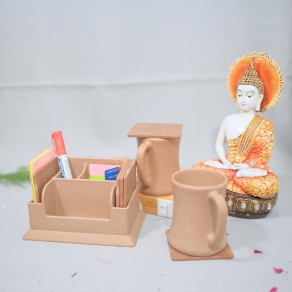 Pacing Grass Microwave Safe Reusable Bamboo Set of 2-Coffee Mugs, 1-Table Organizer & 6-Coasters, 300ml, Eco-Friendly Bamboo...