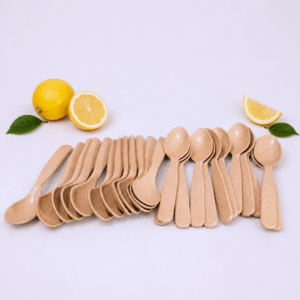 Reusable Bamboo Spoon Set with 24 dishwasher-safe bio-composite dining spoons made from bamboo fibre, rice husk and coffee husk.