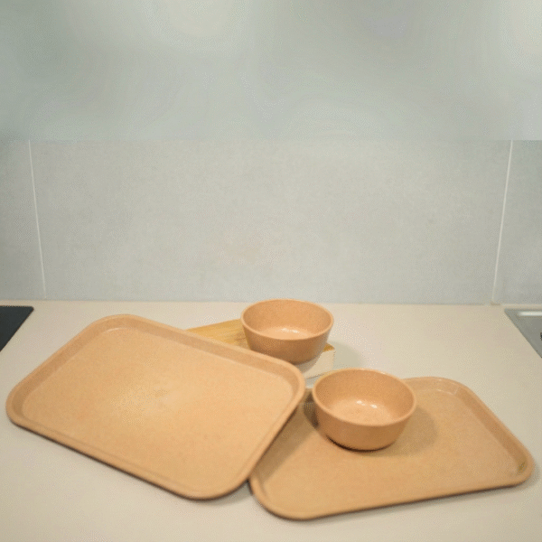 Microwave Safe Bio-Composite Bamboo Tray & Bowl Set