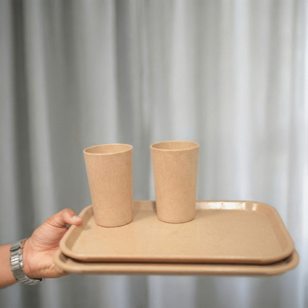 Eco Bamboo Set: 2 Trays (30x20cm) & 2 Glasses (300ml)