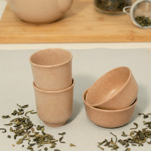 Eco-Friendly Bamboo 4-Pc Set: Cups & Bowls, Microwave Safe