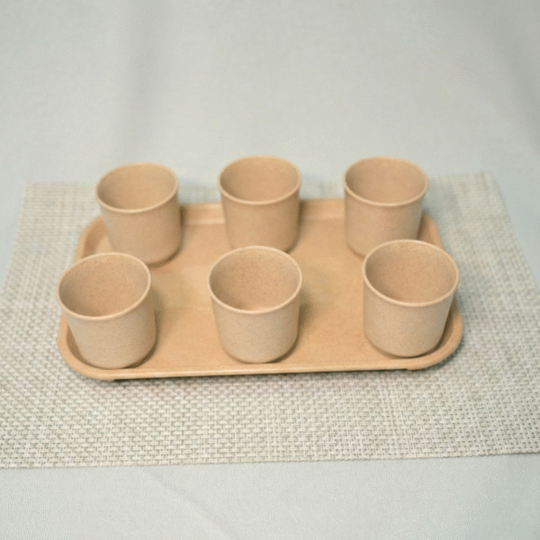 Bamboo Tea Set: 6 Kullads & Tray, 160ml, Microwave Safe