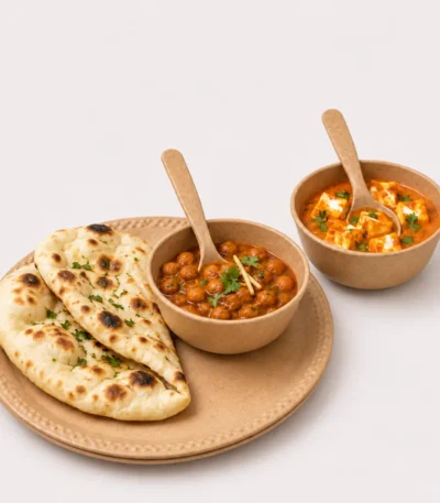 Bamboo Dinnerware Pair with 2 plates, 2 bowls and 2 spoons made from bamboo fibre, rice husk and crop waste by Pacing Grass