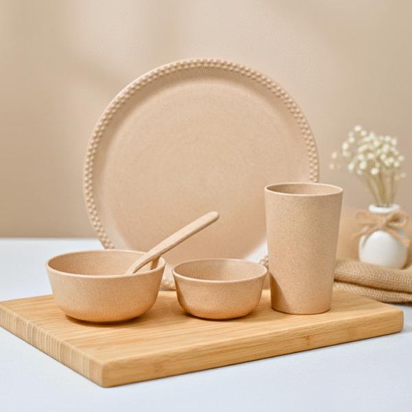 Microwave Safe 5Pc Bamboo Fiber Dinner Set for Gift