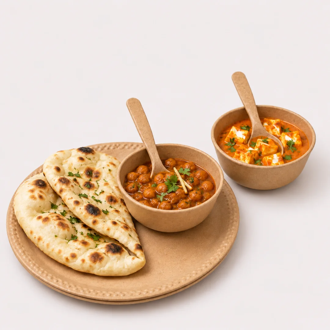 1 Bamboo Dinnerware Pair with 2 plates, 2 bowls and 2 spoons made from bamboo fibre, rice husk and crop waste by Pacing Grass