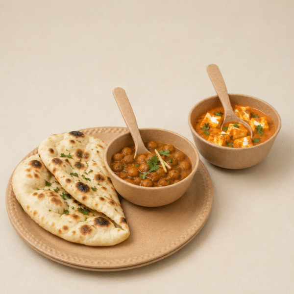 Bamboo Dinnerware Pair with 2 plates, 2 bowls and 2 spoons made from bamboo fibre, rice husk and crop waste by Pacing Grass.