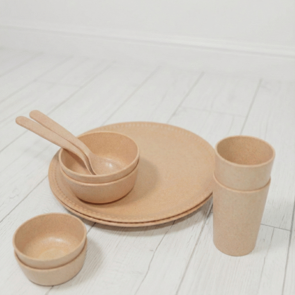 10Pc Bamboo Dinner Set: Microwave Safe & Unbreakable
