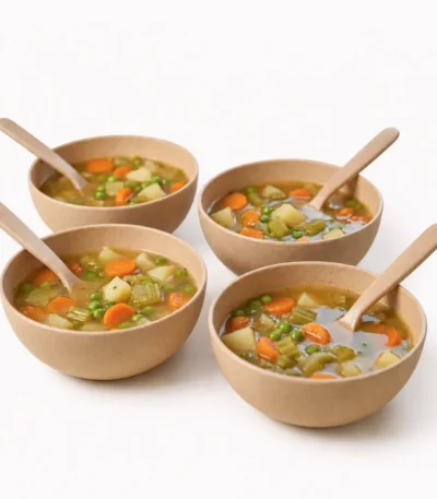 Meal Bowl Set with four 750ml bamboo bowls and matching spoons