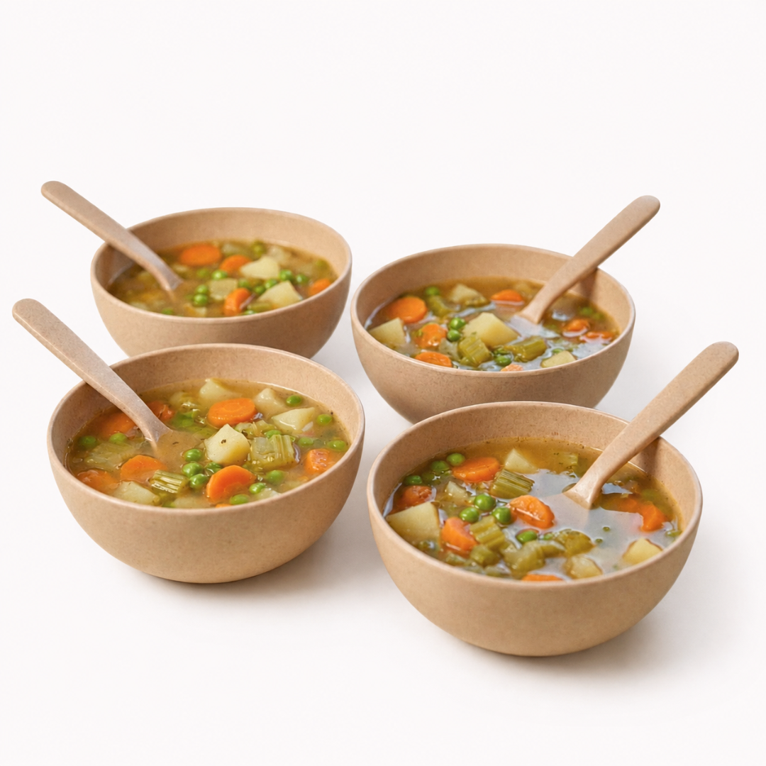 Meal Bowl Set with four 750ml bamboo bowls and matching spoons