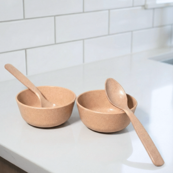 Bamboo Soup Bowl & Spoon Set 2pc 300ml Microwave Safe