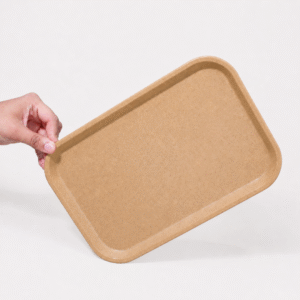 Bamboo serving tray in sandy brown made from patented bio-composite material