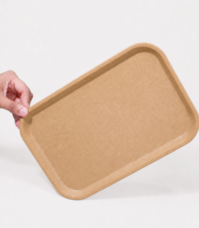 Bamboo serving tray in sandy brown made from patented bio-composite material