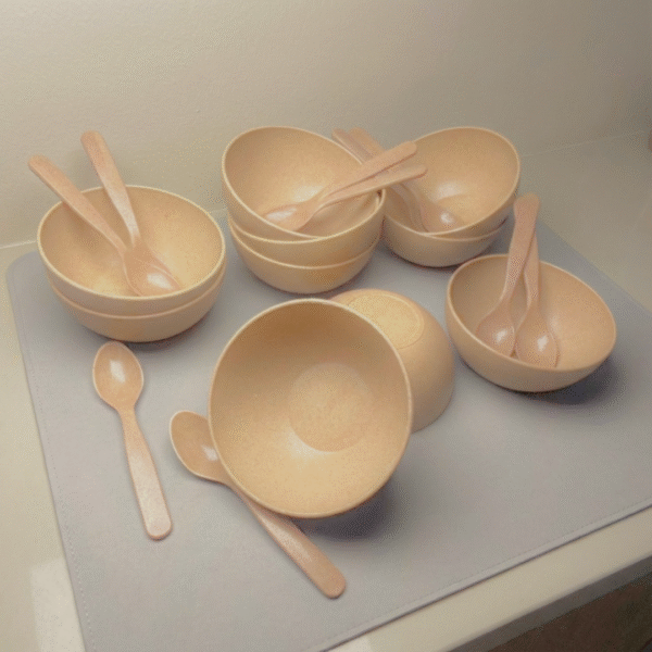 10 Bamboo Soup Bowls & Spoons 750ml Microwave Safe