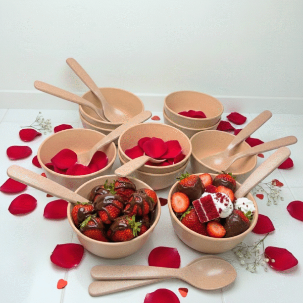 Set of 10 Microwave Safe Bamboo Soup Bowls & Spoons