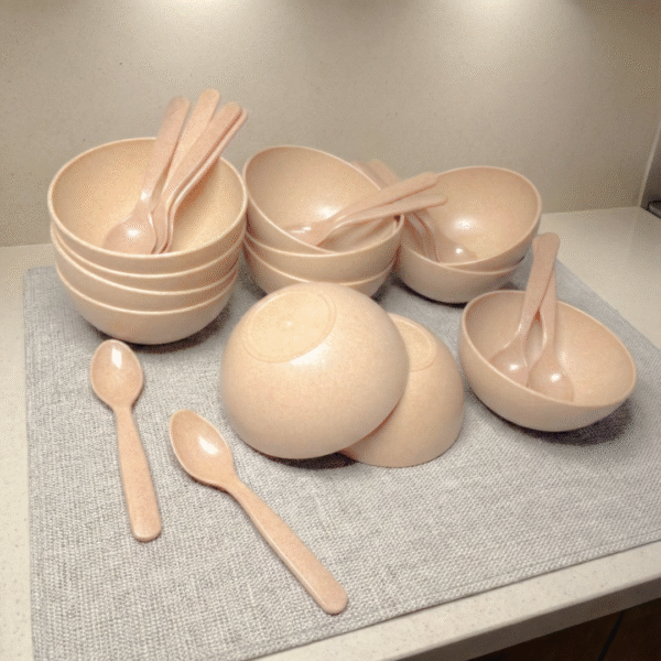 12 Bamboo Soup Bowls & Spoons 750ml Microwave Safe