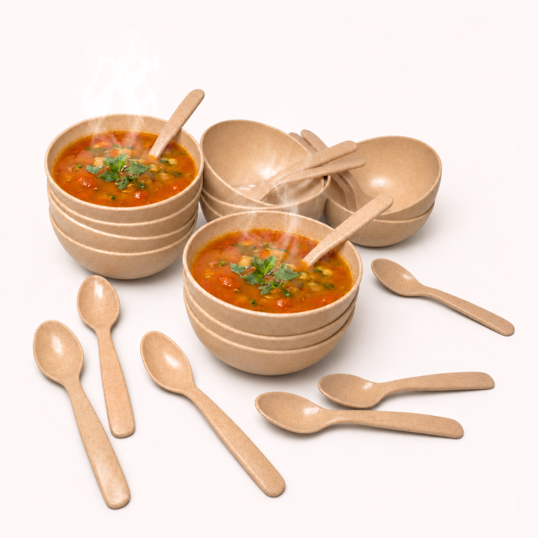 Large Serving Bowl Set - Pacing Grass 12-Piece 750ml Sustainable Sandy Brown Dining Collection